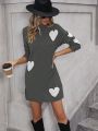 Ladies' Heart Patterned High Neck Sweater Dress