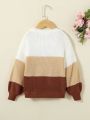 SHEIN Young Girl Color Block Drop Shoulder Sweater