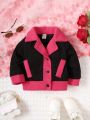 Baby Girls' Fashionable Color Blocked Woolen Windproof Motorcycle Jacket