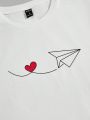 SHEIN Men's Love Heart & Paper Airplane Printed Short Sleeve T-Shirt And Shorts Set