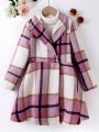 Tween Girls Casual Fashionable Plaid Overcoat