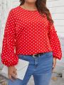 SHEIN LUNE Plus Size Women'S Polka Dot Lantern Sleeve Shirt