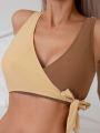 SHEIN Swim Basics Color Block Wrap Around Bikini Top