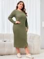 SHEIN Mulvari Women's Plus Size Knit Button Front Slit Elegant Dress