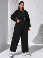 SHEIN ICON Plus Size Women's Denim Jumpsuit With Shirt Collar