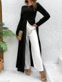 Women's Long Top & Pants Set With Split Hem