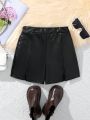 SHEIN Kids Cooltwn Tween Girls' Everyday Casual Pu Leather Short Shorts