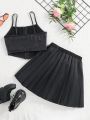 Teenage Girls' Zip Up Tank Top & Pleated Skirt Set