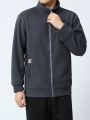 Men Letter Patched Detail Thermal Lined Zip Up Jacket