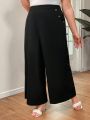 Plus Size Solid Color Wide Leg Pants With Button Detailing