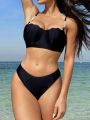 SHEIN Swim Chicsea Bikini Swimwear Set With Rhinestone Decorated Shell Edge Detail