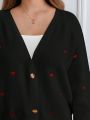 SHEIN CURVE+ Women's Plus Size Heart Embroidery Button Front Cardigan