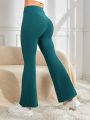 Wide Waistband Phone Pocket Side Flare Leg Sports Pants