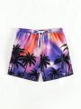 Tween Boys' Drawstring Coconut Tree Printed Swimming Trunks