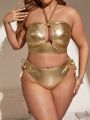 SHEIN Swim Basics Plus Size Hollow Out Detail Metallic Bikini Swimsuit Set