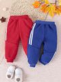 Baby Girl 2pcs Contrast Tape Side Sweatpants