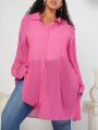 SHEIN CURVE+ Plus Solid Button Front Shirt