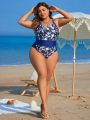 SHEIN Swim Classy Plus Size Floral Printed One-Piece Swimsuit For Women