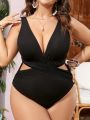 SHEIN Swim Classy Plus Size Women'S Cross Design Wide Strap One-Piece Swimsuit