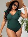 SHEIN Swim Chicsea Plus Ruffle Trim Ruched Side One Piece Swimsuit