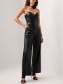 Mathilde Lhomme Solid PU Leather Tube Jumpsuit Without Choker