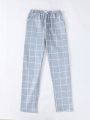 Teen Boy Plaid Print Drawstring Waist Pants