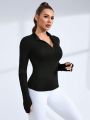 Daily&Casual Half Zipper Front Mesh Panel Spliced Sports Sweatshirt