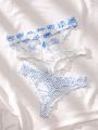 3pcs/set Butterfly Knot Decorated Ruffle Trim Thong