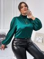 SHEIN Privé Plus Size Satin Top With Lantern Sleeves