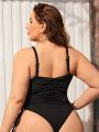 SHEIN Swim Basics Plus Size Women's One-Piece Swimsuit With Pleats And Spaghetti Straps