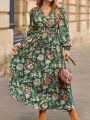 SHEIN Frenchy Plus Size Women's Floral Printed Lantern Sleeve Dress