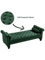 82 Inch End of Bed Bench with 2 Pillows Rolled Armed Ottoman Bench Velvet Bench Button Tufted Sofa Bench Upholstered Bench for Entryway, Living Room and Window