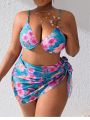 SHEIN Swim Vcay Plus Size Floral Print Three-Piece Swimsuit With Separated Design