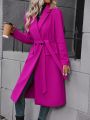 Lapel Neck Double Button Belted Overcoat