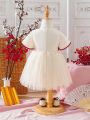 Baby Girls' Adorable Embroidered Flower Mesh Patchwork Chinese Style Elegant Design Hanfu Dress