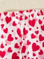 SHEIN Kids CHARMNG Valentine's Day Style Knitted Heart Pattern Casual Flared Pants For Tween Girls