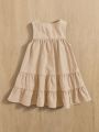 SHEIN Baby Girl Sleeveless Cute Solid Color Dress