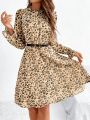 SHEIN Frenchy Women'S Leopard Print Flare Sleeve Dress Without Belt