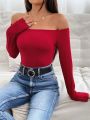 SHEIN PETITE Off-shoulder Long Sleeve T-shirt