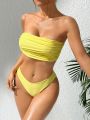 SHEIN Swim Vcay Women's Yellow Strapless Bikini Set