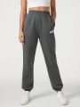 Cold Women's Fleece-lined Elastic Waistband Sweatpants With Letter Print