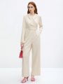SHEIN BIZwear Solid Color Long Sleeve Wrap Front Jumpsuit