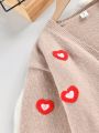 Girls' (Big) Solid Color V-Neck Cardigan With Heart Pattern