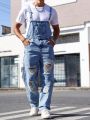 Men's Faded And Distressed Denim Overalls