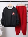 SHEIN Kids HYPEME Tween Boy Figure & Letter Graphic Pullover & Sweatpants