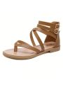 Women's Gladiator Sandals Summer Flat Thong Cross Strappy Sandals Trendy Roman Shoes with Zipper