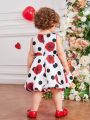 SHEIN Baby Girls' Romantic Rose & Polka Dot Printed Sleeveless Dress