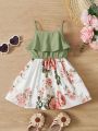 SHEIN Baby Girl's Cute Floral Print Spaghetti Strap Dress