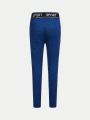 SHEIN Boys' Letter Web Tight Sports Knitted Trousers Sportswear