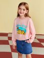 GARFIELD X SHEIN Tween Girl Cartoon Print Round Neck Sweatshirt